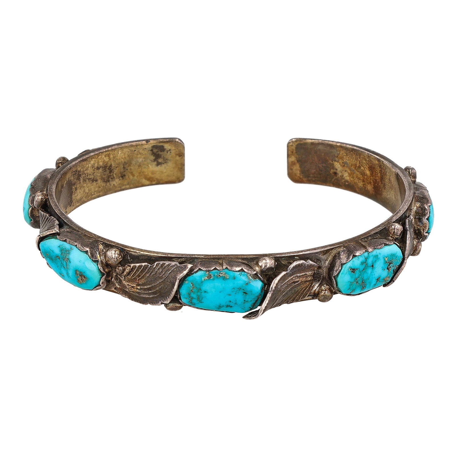 Carmelita & Dan Simplicio Morenci Turquoise Sterling Leaf Cuff Bracelet (1 of 7)