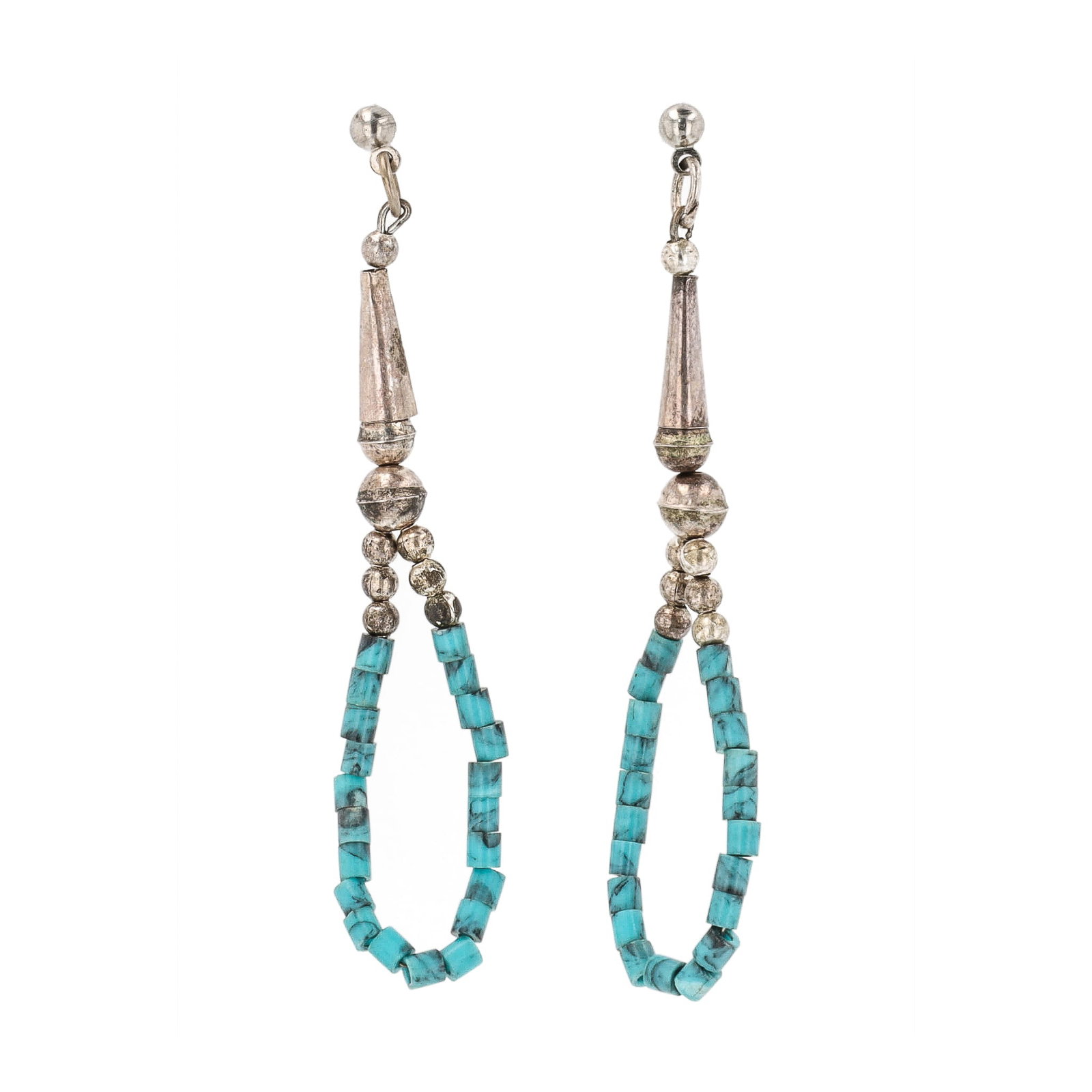 Vintage Navajo Turquoise Sterling Beaded Dangle Earrings (1 of 3)