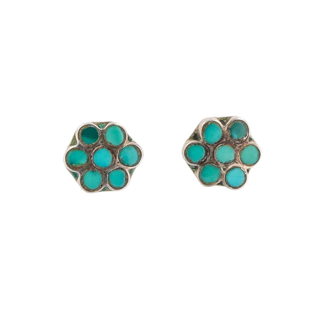 Vintage Zuni Dishta Turquoise Sterling Flower Earrings (1 of 3)