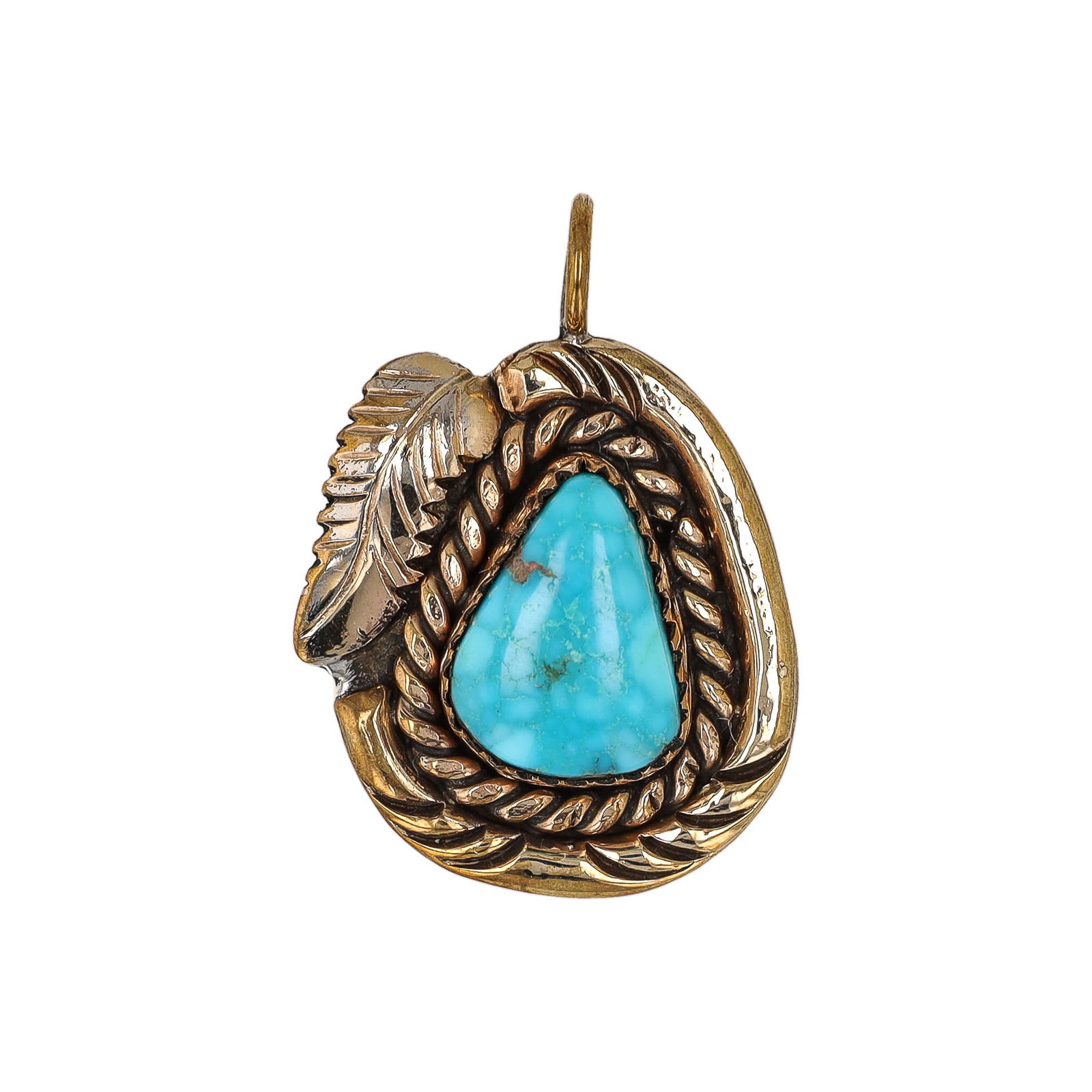 Vintage Navajo Turquoise Two Tone Sterling Leaf Pendant (1 of 3)