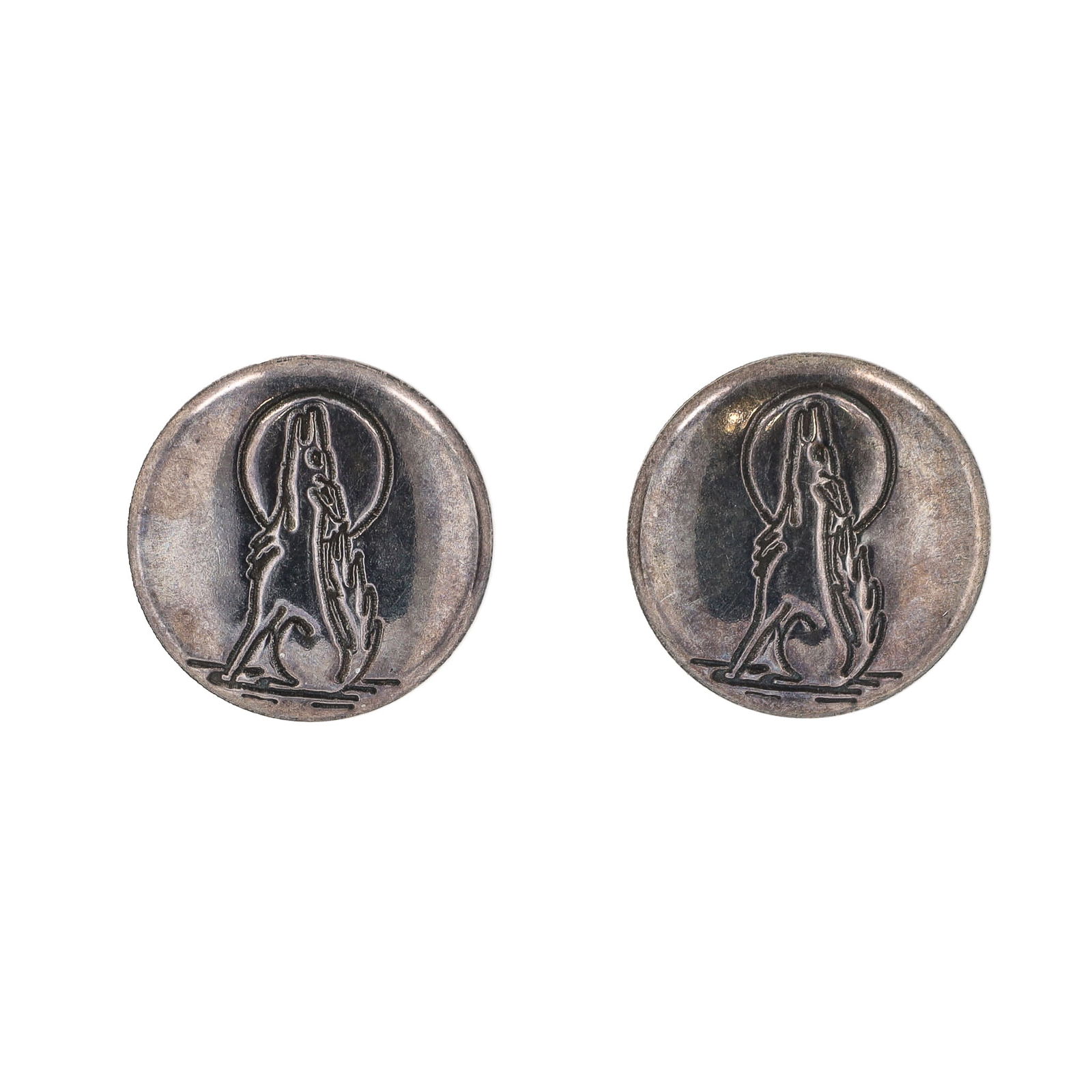 Vintage Southwestern Sterling Howling Coyote Wolf Stamped Earrings (1 of 3)