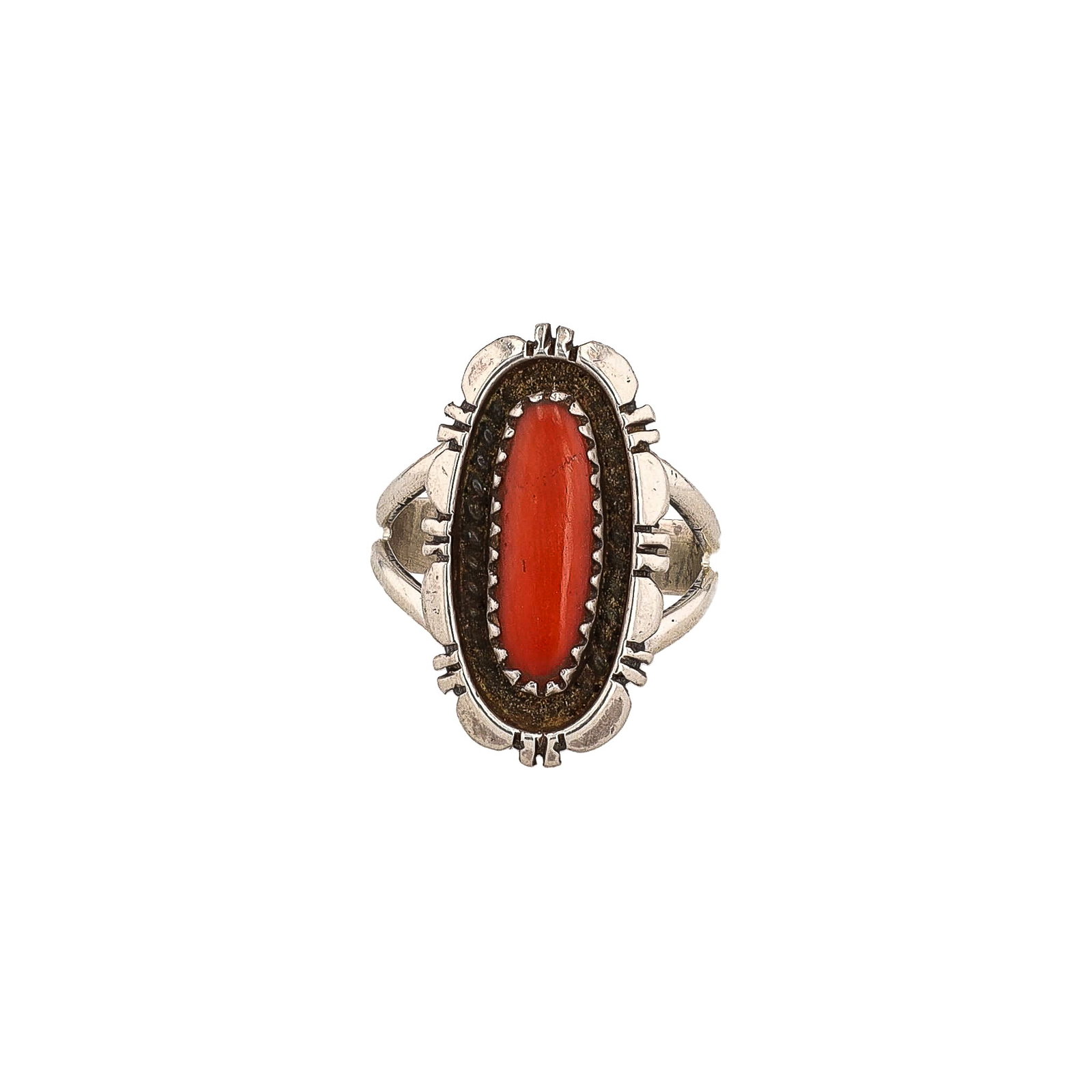 Evelyn Spenser Navajo Coral Sterling Shadow Box Ring Sz. 5.5: Evelyn Spenser Navajo Coral Sterling Shadow Box Ring Sz. 5.5, 5.5g
