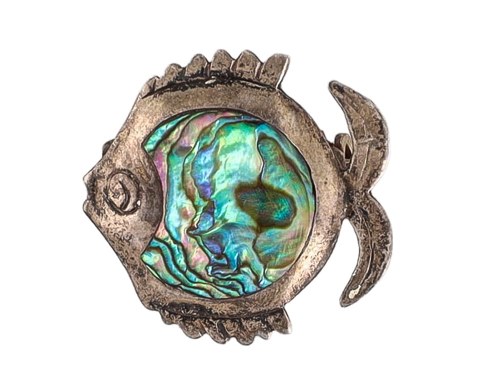 Signed PRH Taxco Mexico Mid Century Abalone Sterling Fish Brooch (1 of 4)
