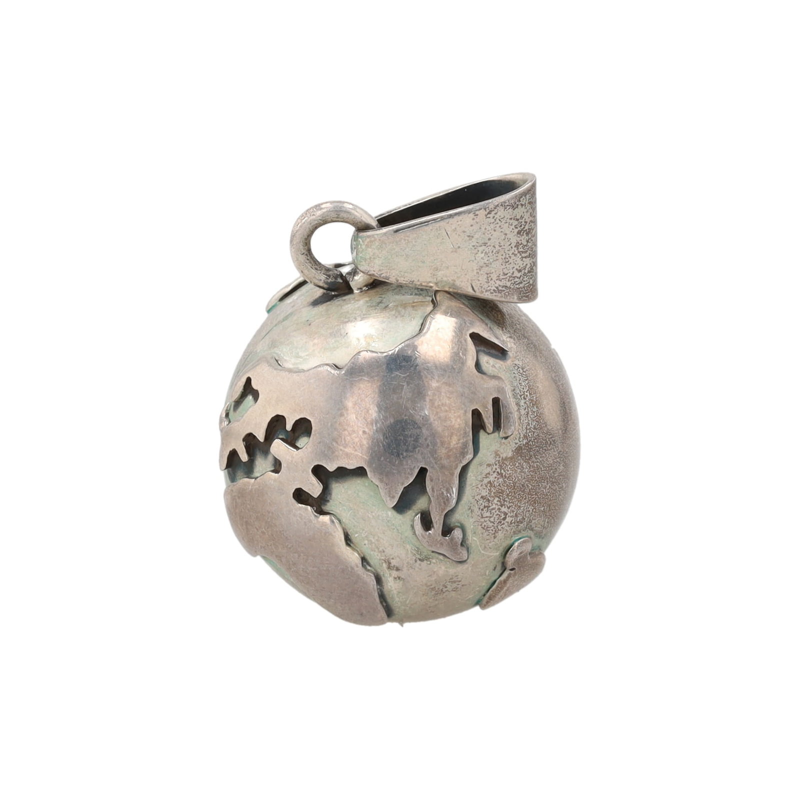 Signed SW KM Mexico Sterling Globe Harmony Bell Pendant: Signed SW KM Mexico Sterling Globe Harmony Bell Pendant 17g