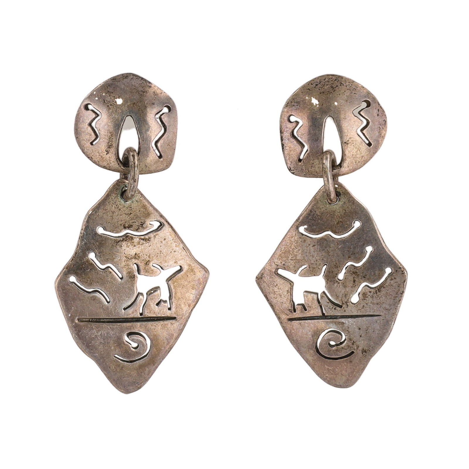 Far Fetched Signed Mexico Sterling Punched Picto Earrings (1 of 4)