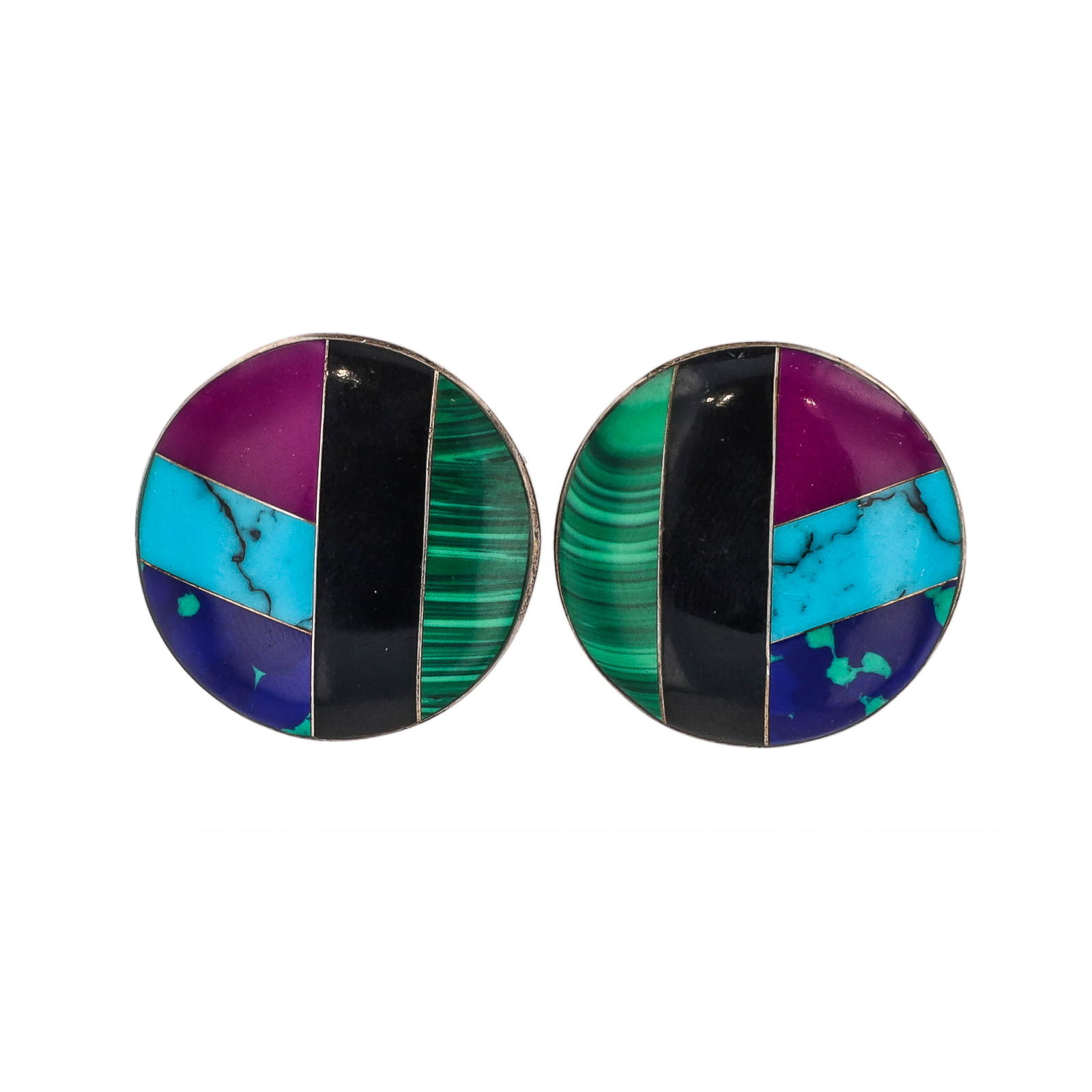 Signed CI Mexico Multi Stone Sterling Inlay Earrings (1 of 4)