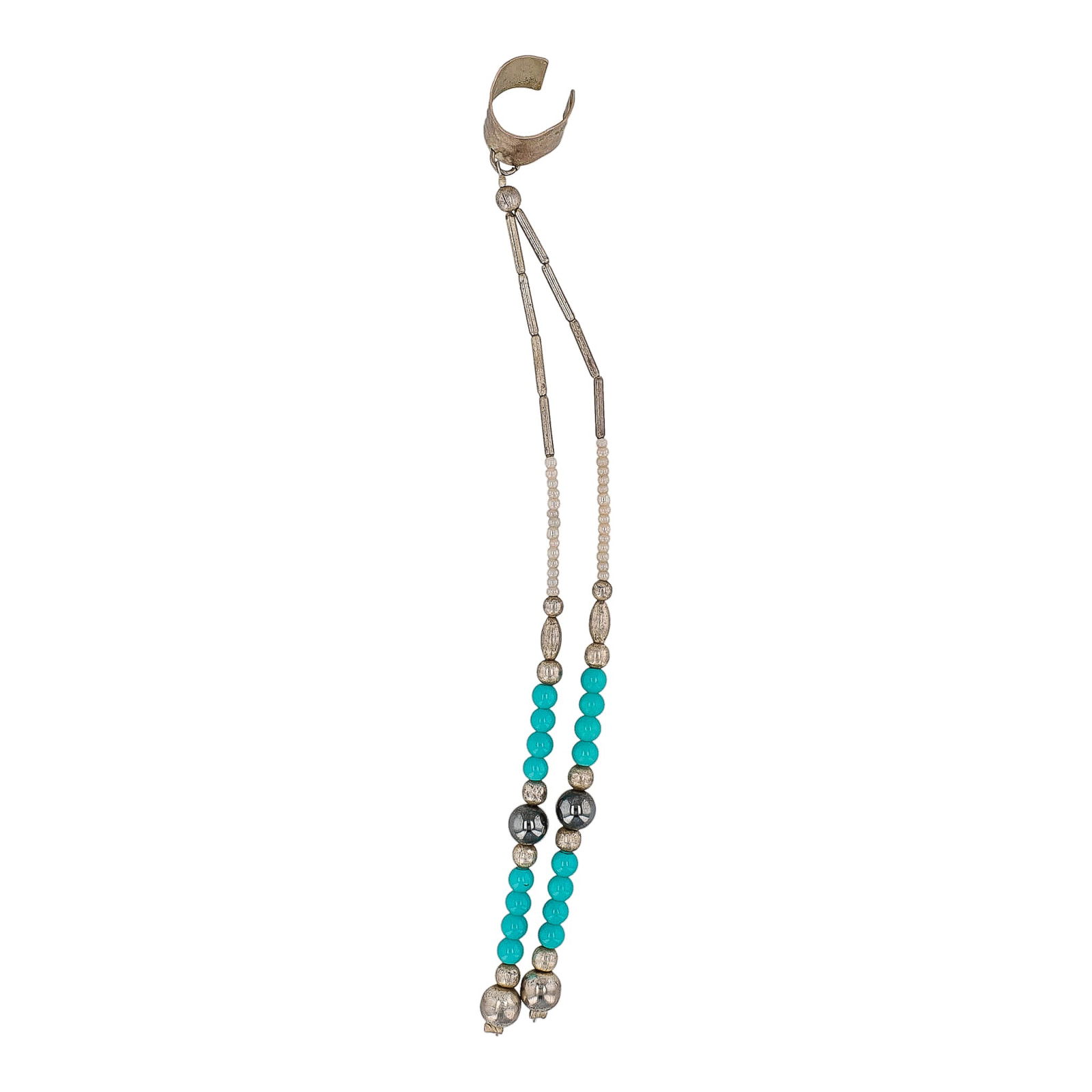 Vintage Navajo Hematite Turquoise Sterling Beaded Dangle Ear Cuff (1 of 3)