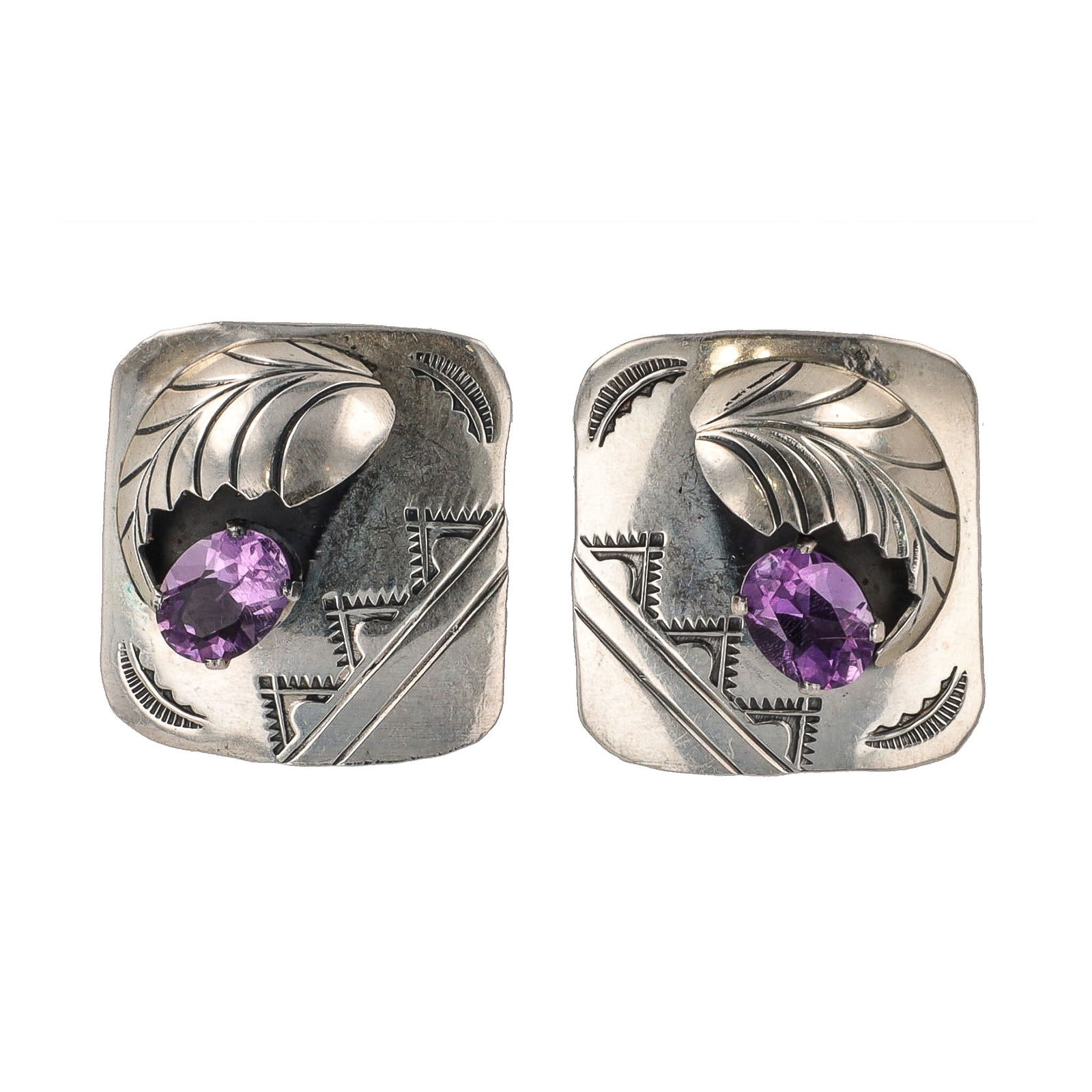 Tom & Rose Singer Navajo Amethyst Sterling Overlay Earrings (1 of 4)