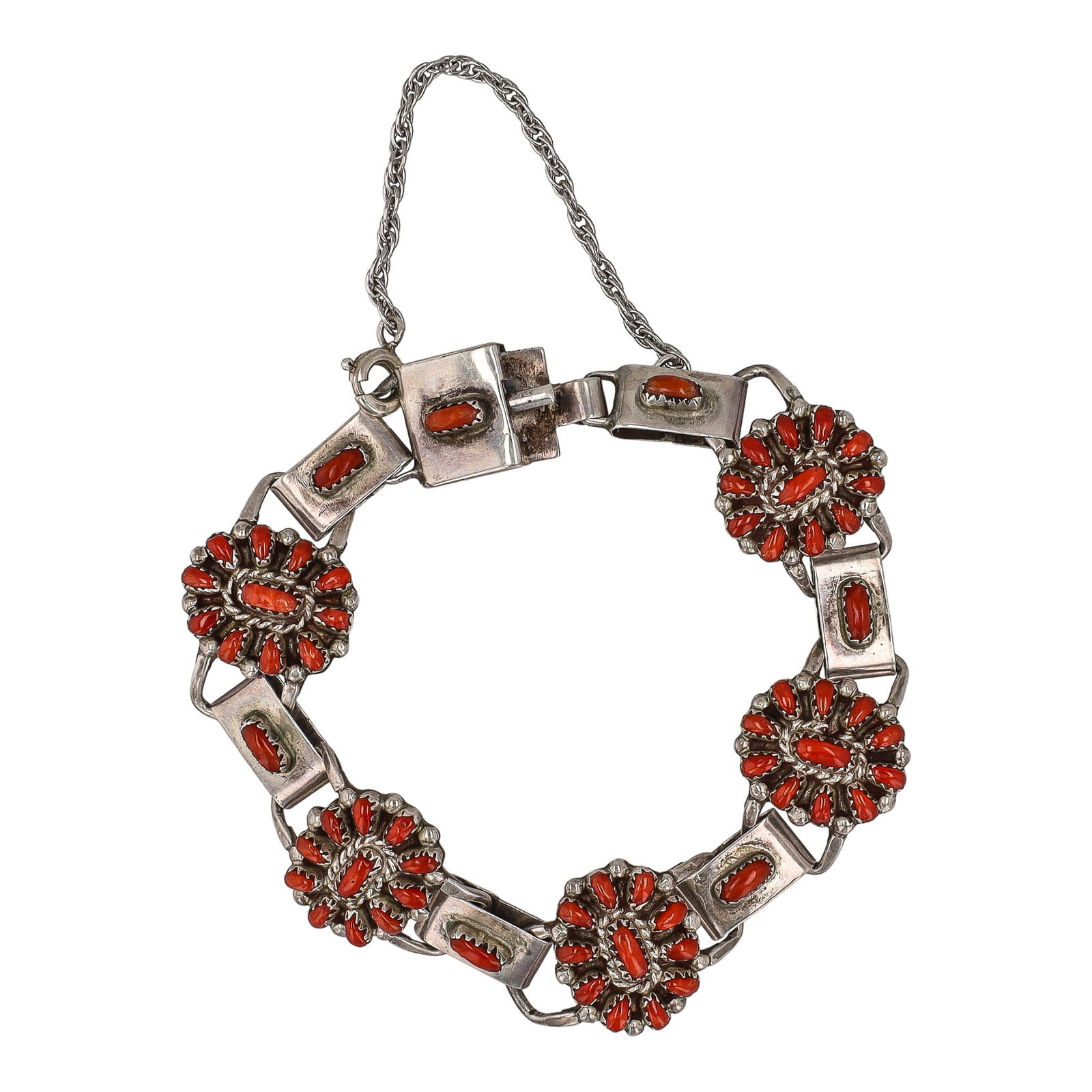 Signed MDB Zuni Coral Sterling Bracelet (1 of 4)