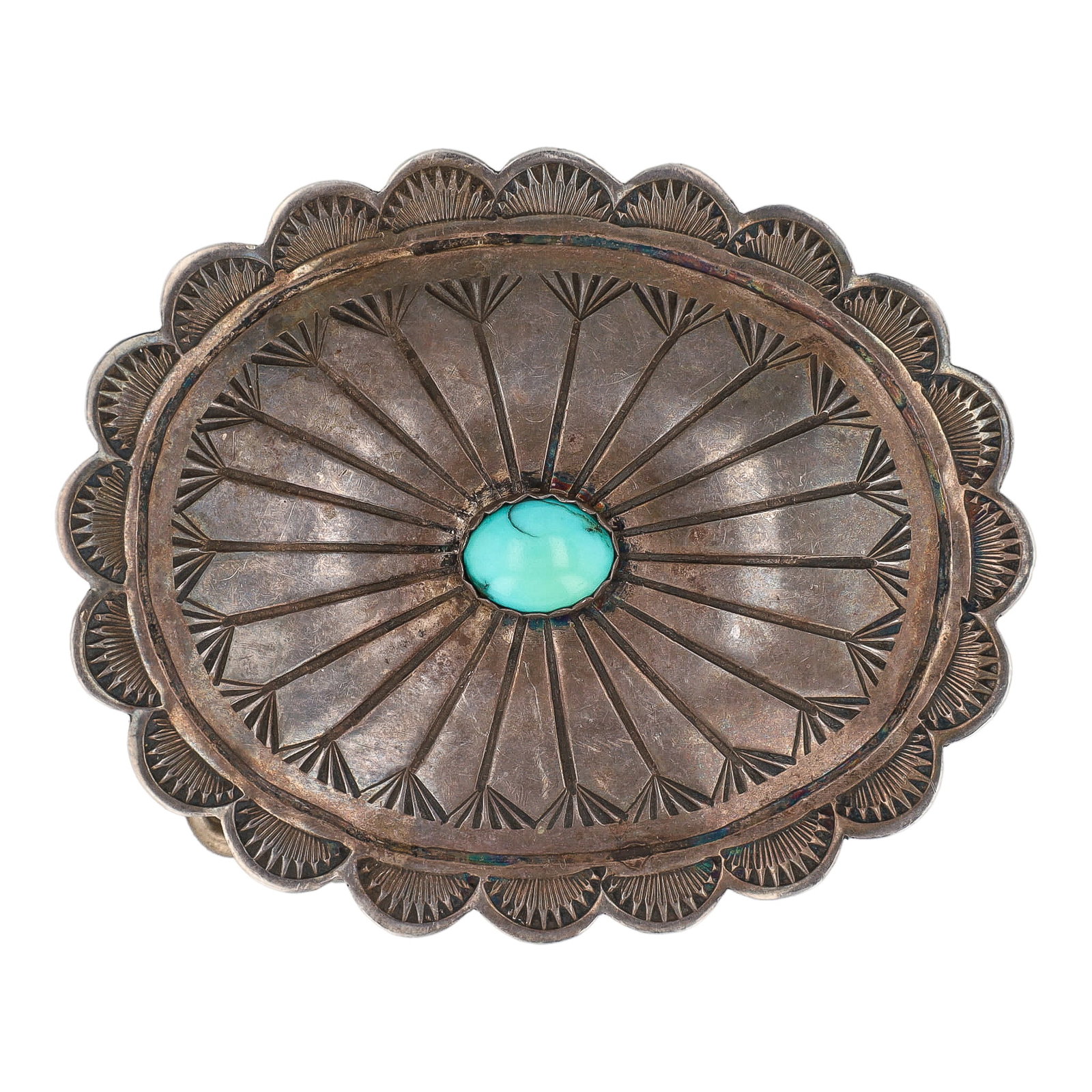 Vintage Navajo Turquoise Sterling Concho Belt Buckle: Vintage Navajo Turquoise Sterling Concho Belt Buckle 15.5g