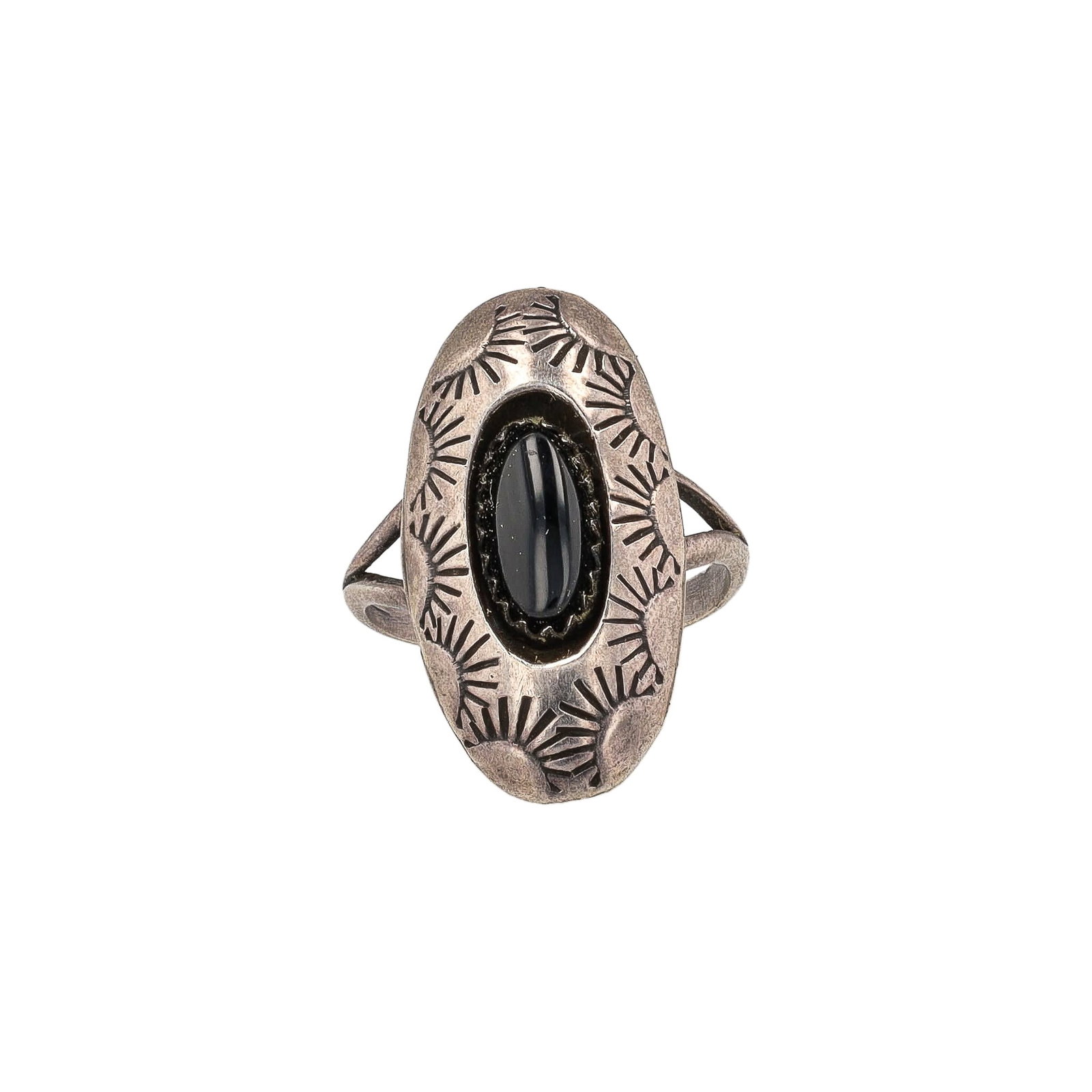 Vintage Navajo Onyx Sterling Shadow Box Ring Sz. 5.5 (1 of 6)