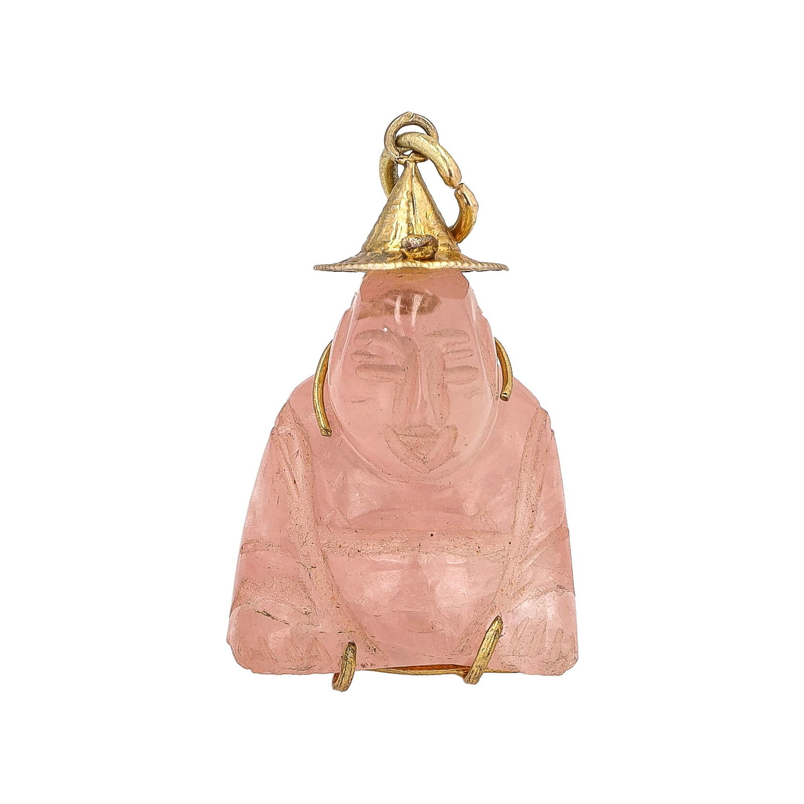 Rose Quartz 14K Gold Carved Buddha Charm (1 of 6)