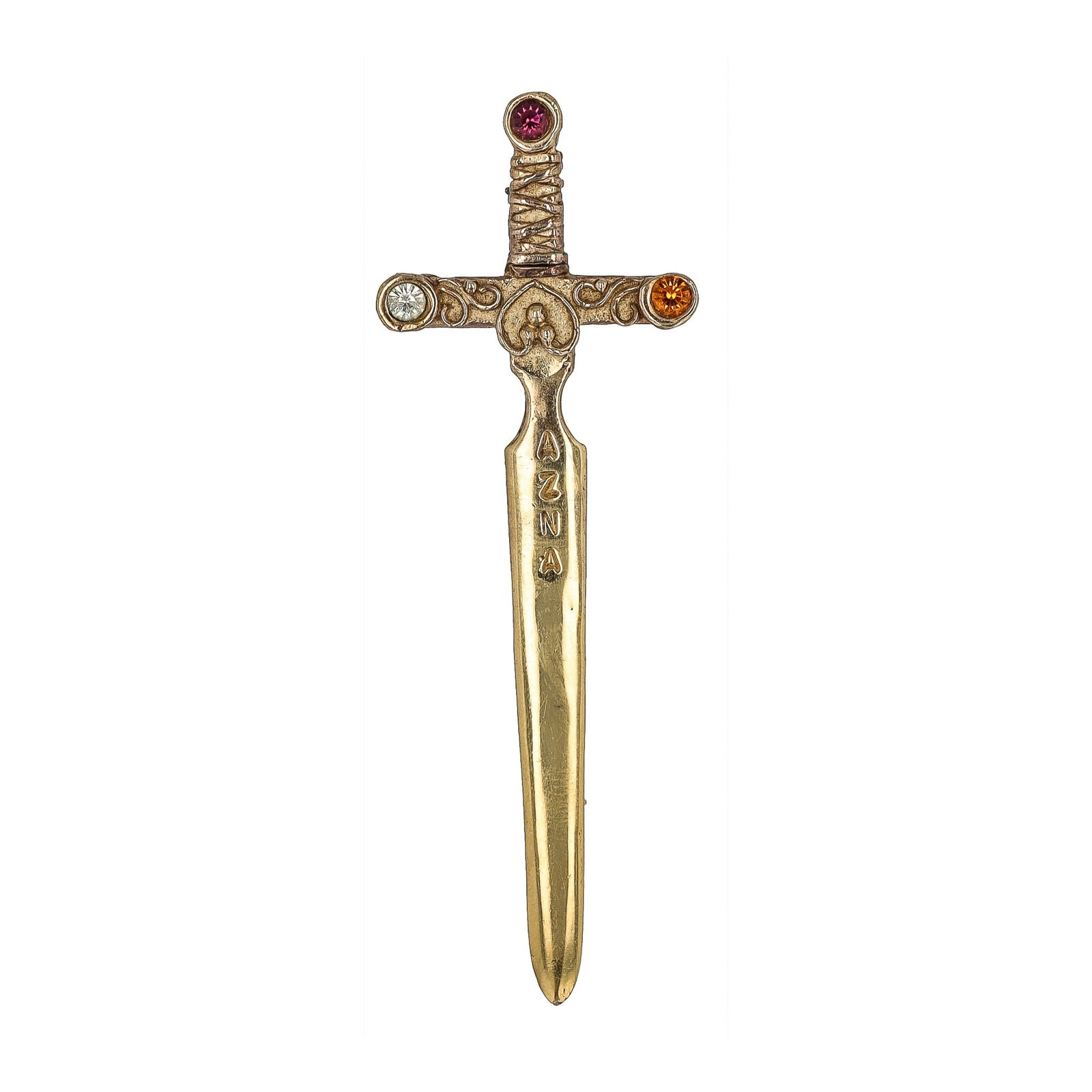 Vintage JR Cubic Zirconia Gold Over Sterling Silver AZNA Sword Brooch Pendant (1 of 5)