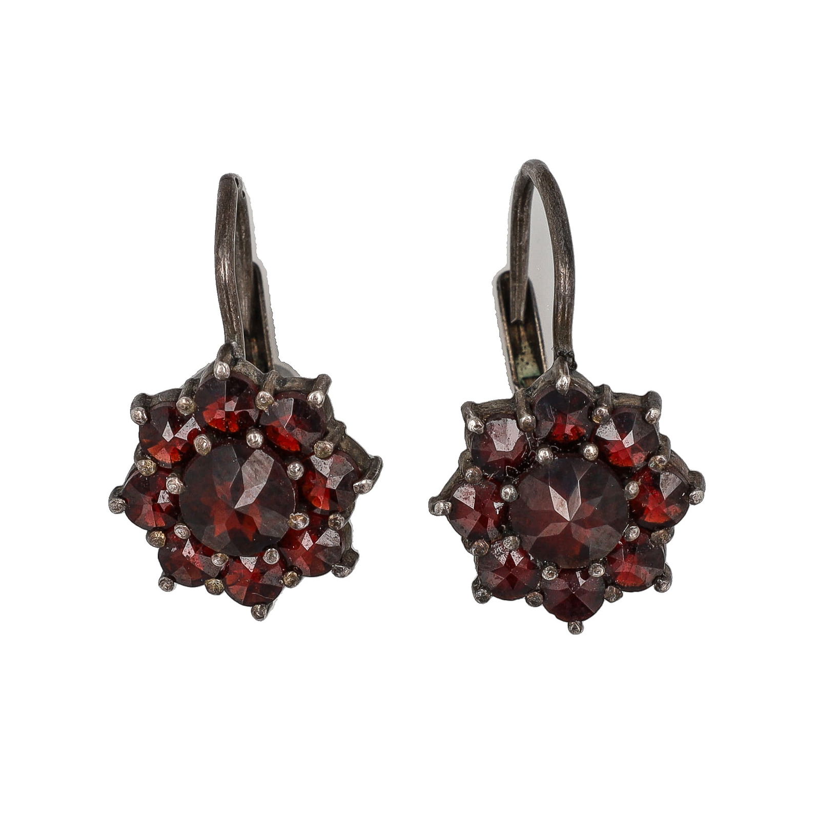 Vintage Bohemian Garnet Sterling Silver Drop Dangle Earrings (1 of 3)
