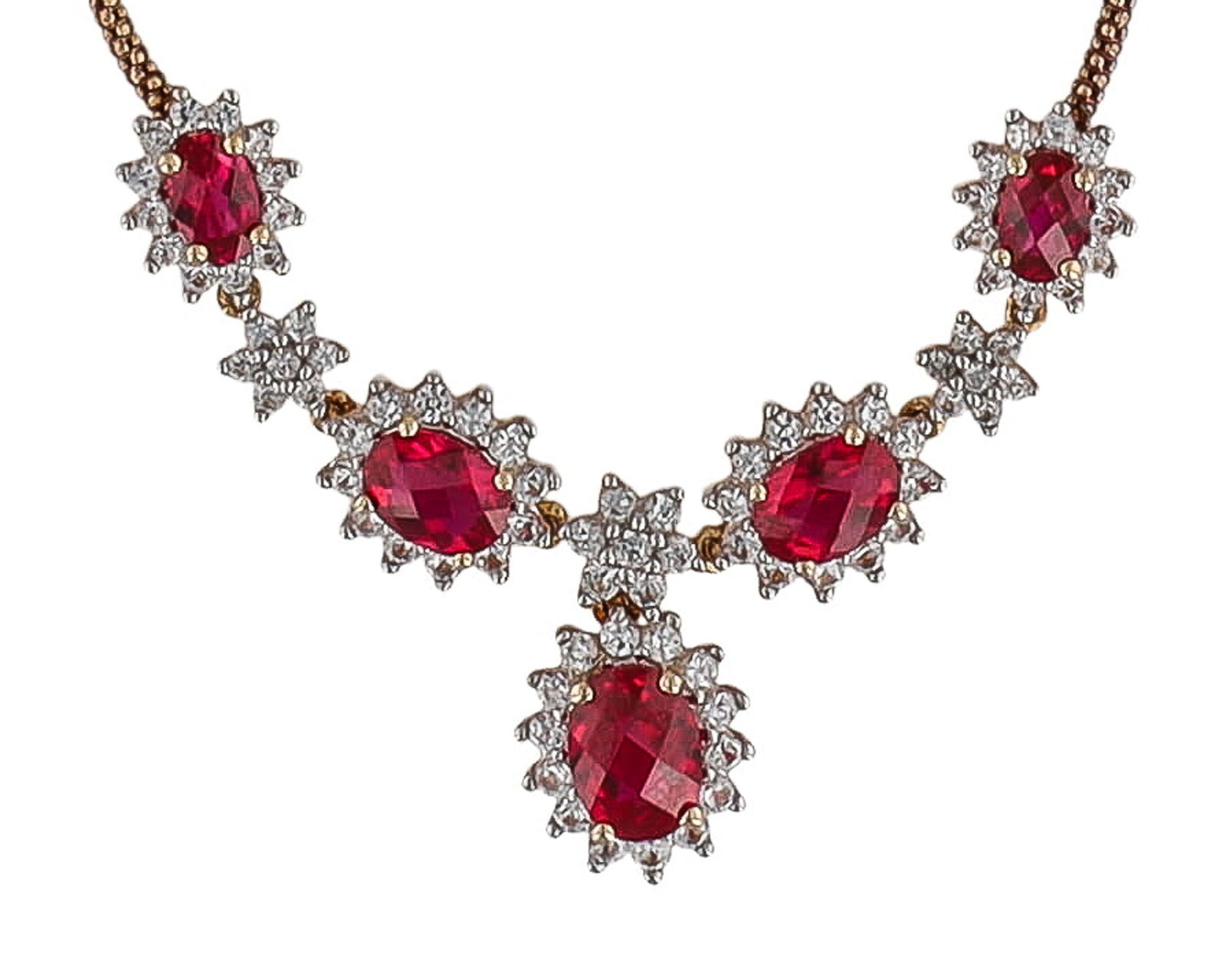 Italy Lab Ruby White Sapphire 14K Gold Over Sterling Silver Necklace (1 of 5)