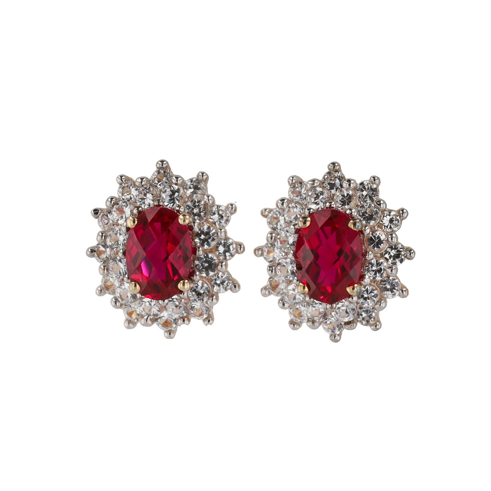 Lab Ruby White Sapphire 14K Gold Over Sterling Silver Earrings (1 of 4)