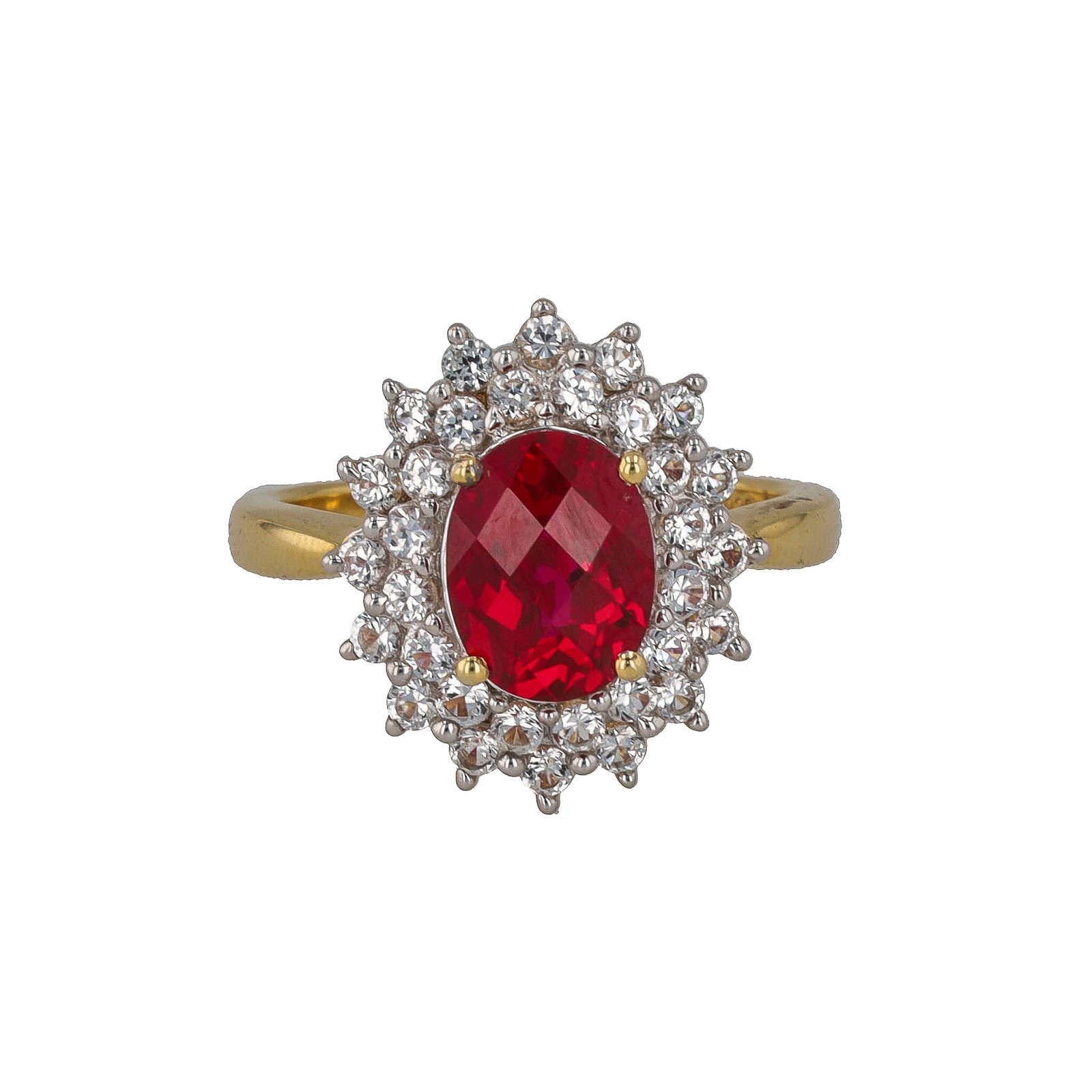 Lab Ruby White Sapphire 14K Gold Over Sterling Silver Cocktail Ring Sz. 6.75 (1 of 6)