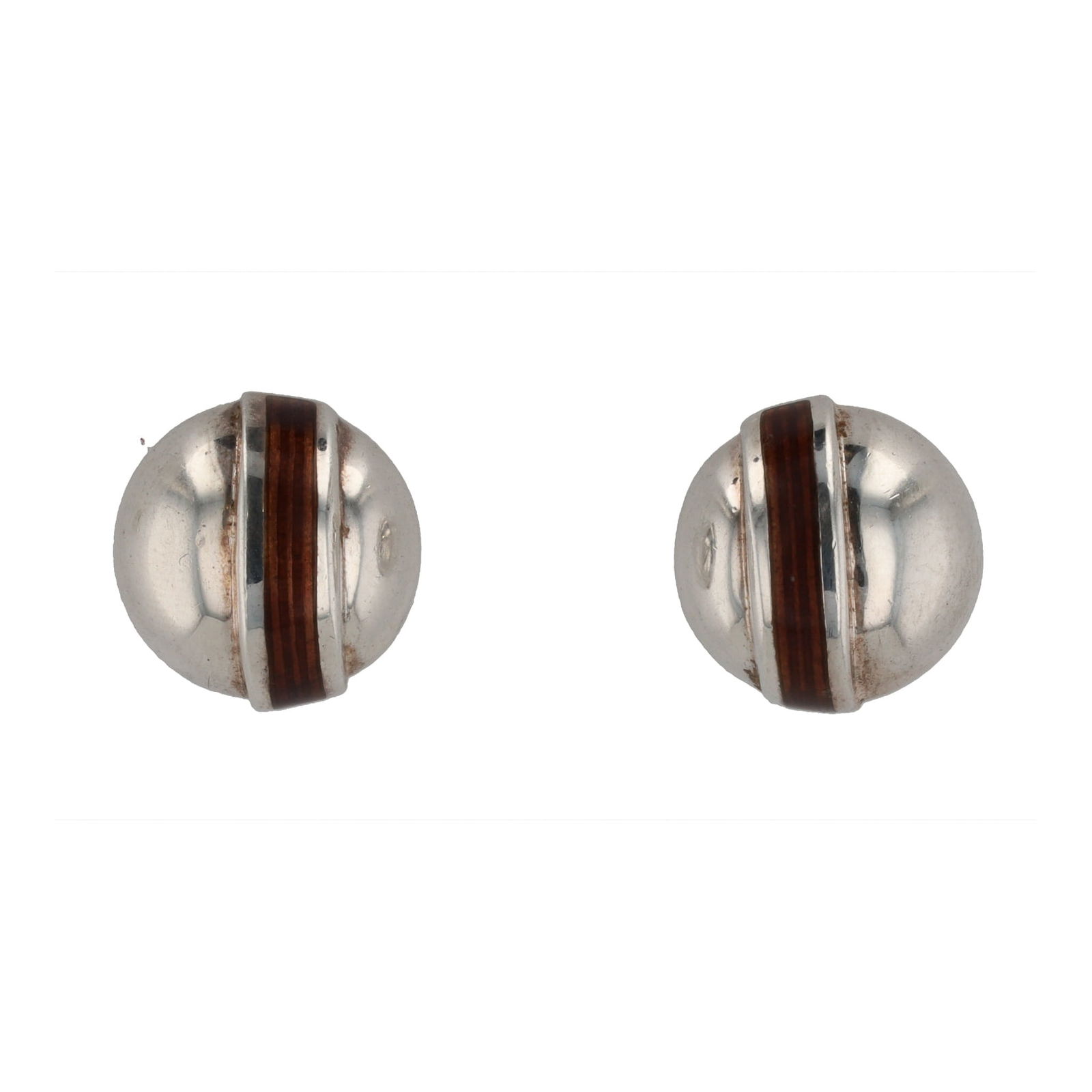 Tiffany & Co Rare Brown Enamel Sterling Silver Stripe Dome Earrings (1 of 3)