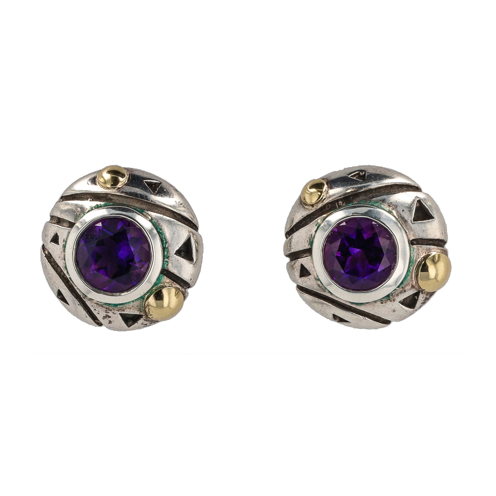 John Atencio JA 18K Gold Sterling Silver Dome Modernist Earrings (1 of 4)