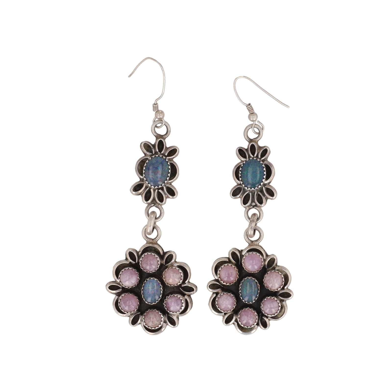 Zuni Rose Quartz Opal Sterling Dangle Earrings (1 of 3)