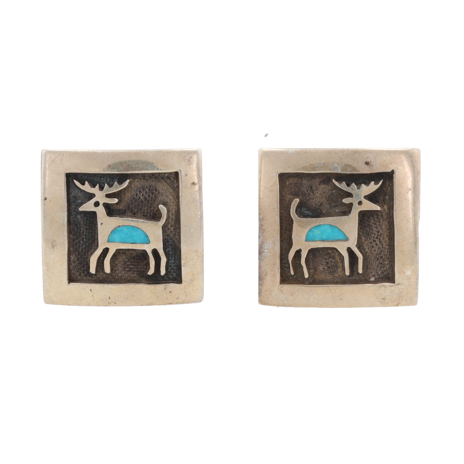 Dick Mike Yazzie Navajo Sterling Turquoise Deer Cufflinks (1 of 4)