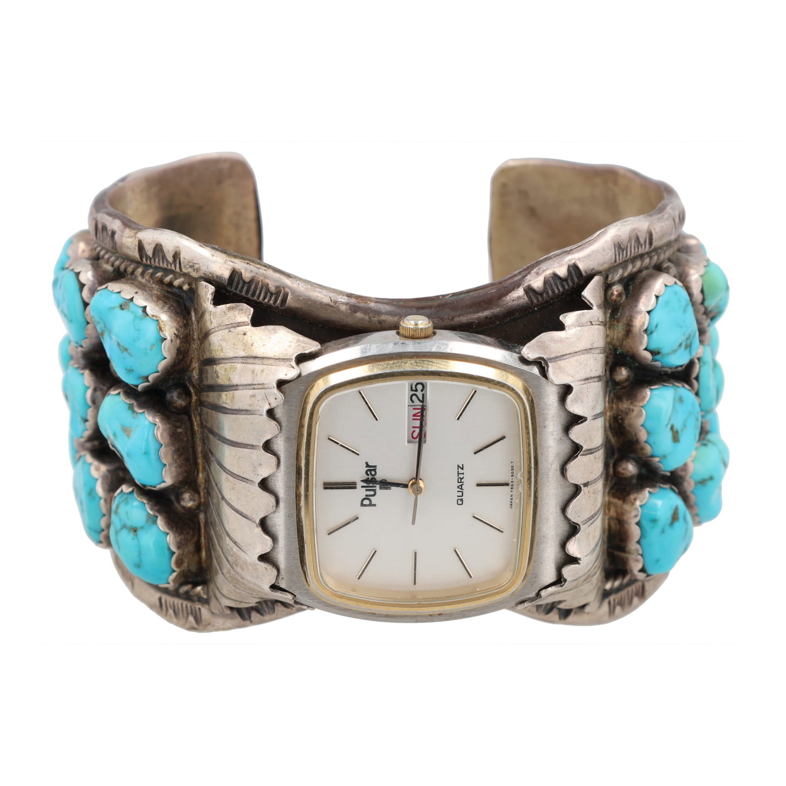 Esther Spencer Navajo Turquoise Chunk Sterling Watch Cuff Bracelet (1 of 8)