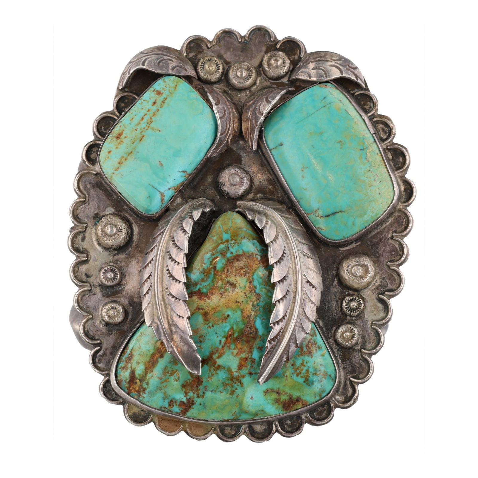 HUGE Signed Navajo Turquoise Chunk Sterling Cuff Bracelet (1 of 8)