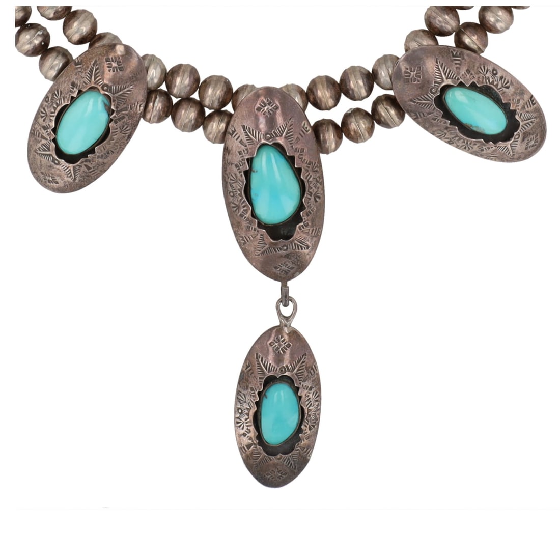 Signed Teresa Navajo Turquoise Sterling Bead Shadow Box Station Necklace (1 of 6)