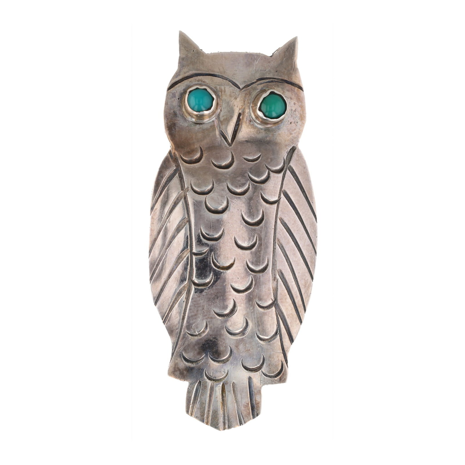 Navajo Turquoise Sterling Owl Brooch (1 of 3)