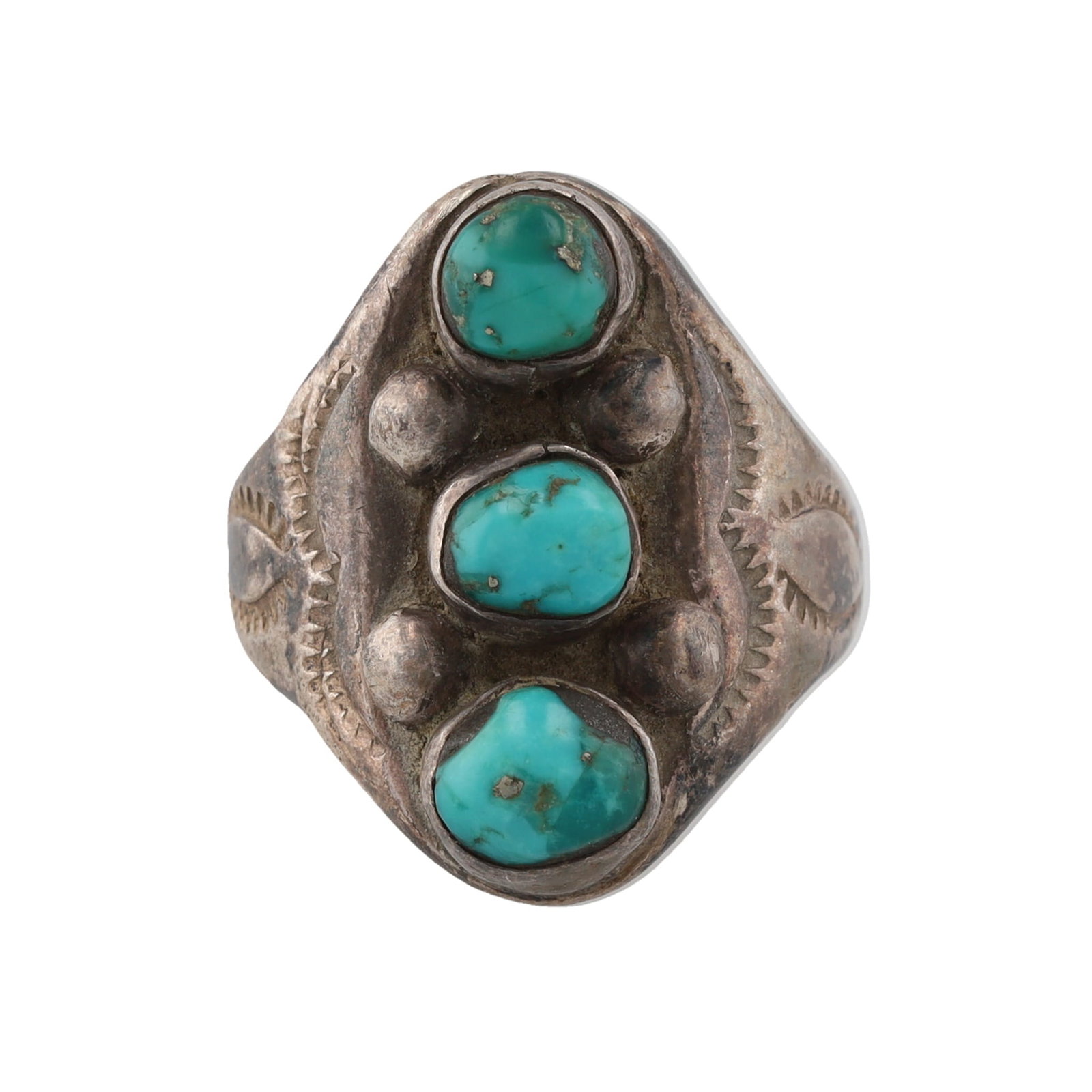 Signed VL Navajo Turquoise Sterling Ring Sz. 10.75 (1 of 6)