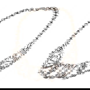 William Spratling 1940's Mexico Sterling 'Mayan Cross' Necklace: William Spratling Mexico Sterling 'Mayan Cross' Necklace 144g featuring pre-columbian symbols. Circa 1940's from Spratling's first design period. Featured in the book "William Spratling and the Mexica