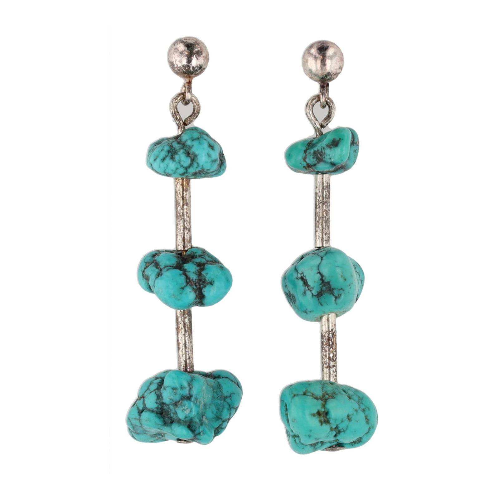 Navajo Chunk Turquoise Liquid Sterling Dangle Earrings (1 of 3)