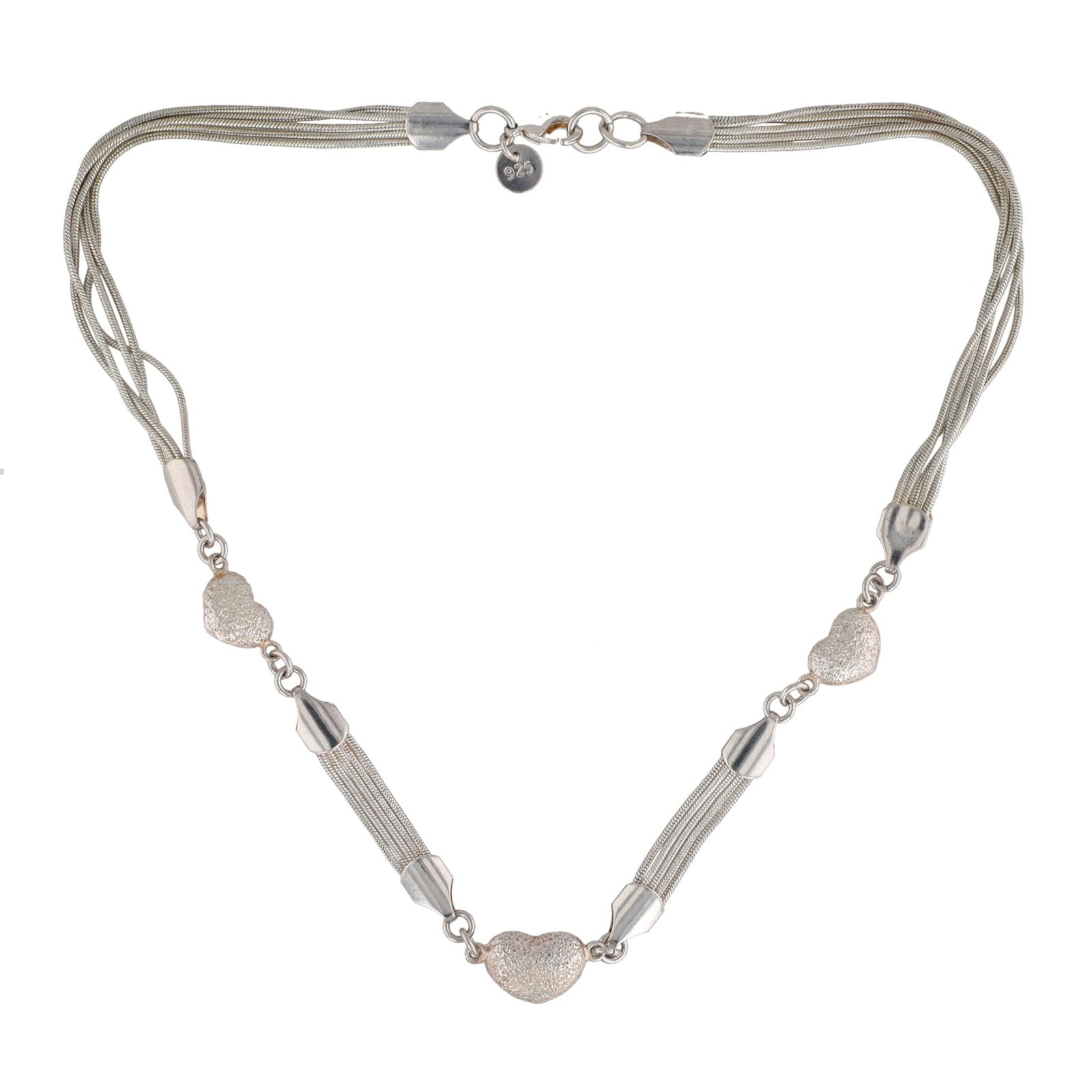 Sterling Silver Heart Charms Necklace: Sterling Silver Heart Charms Necklace 28.3g