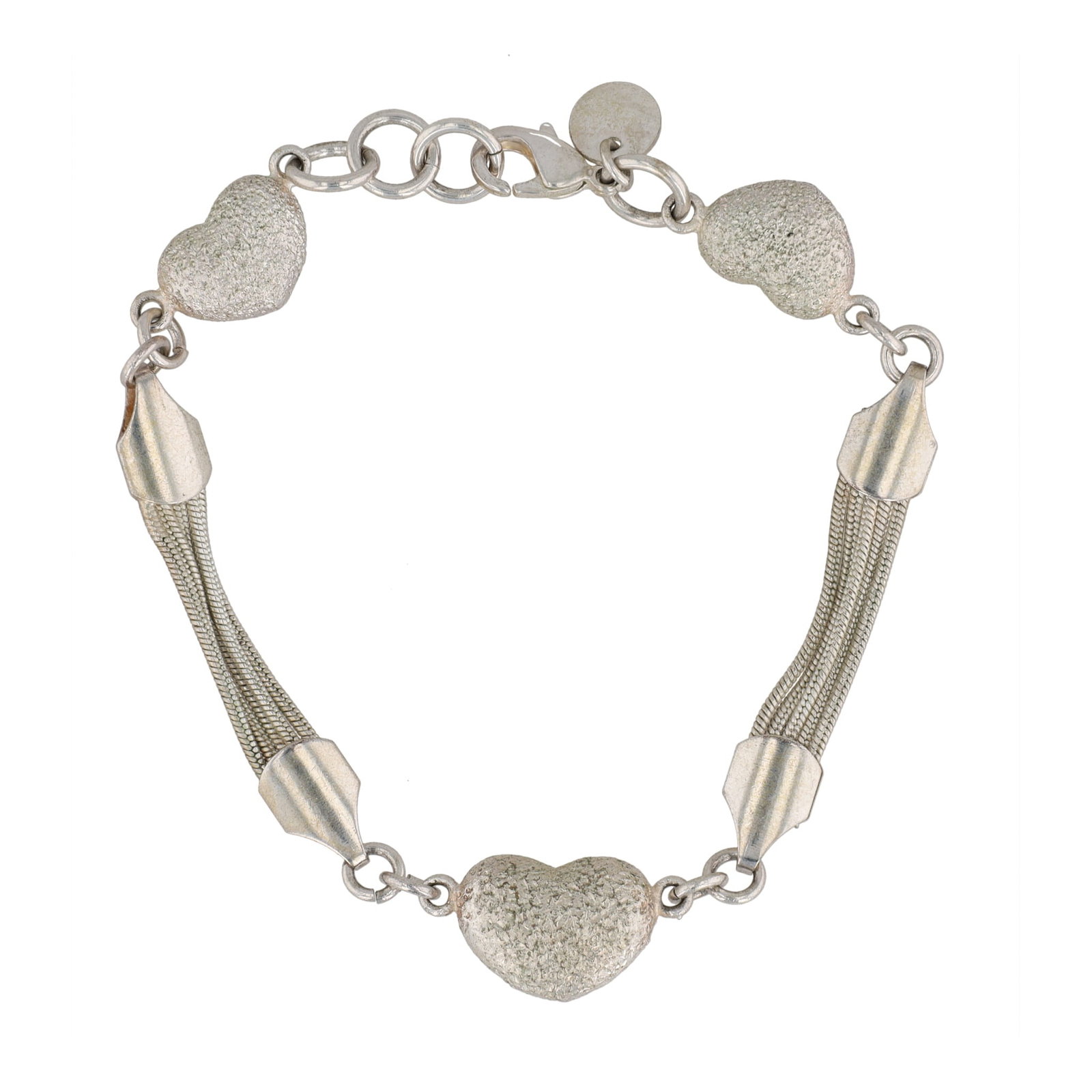 Sterling Silver Heart Charms Bracelet: Sterling Silver Heart Charms Bracelet 17.8g