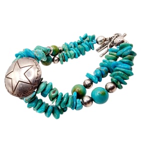Paige Wallace Southwest Anglo Sterling Turquoise Chunk Concho Bracelet 31.5g