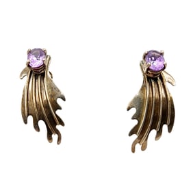Vintage Carol Felley Sterling Amethyst Feather Earrings 5.7g