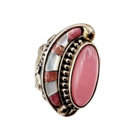 Carolyn Pollack Relios Vintage Sterling Rhodochrosite Mother Of Pearl Inlay Ring Sz 6.25 12.3g