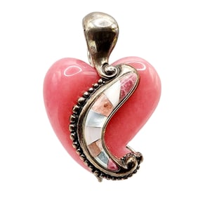 Carolyn Pollack Relios Vintage Sterling Rhodochrosite Mother Of Pearl Inlay Heart Pendant 32.6g