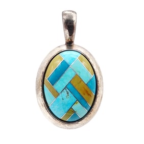 Carolyn Pollack Relios Vintage Sterling Turquoise Inlay Pendant 17.6g