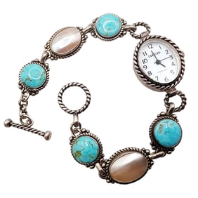 Carolyn Pollack Relios Vintage Sterling Good Fortune Multi Stone Watch Bracelet 26.7g