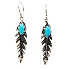 Carolyn Pollack Relios And 'AW' Signed Vintage Sterling Turquoise Feather Earrings 7g