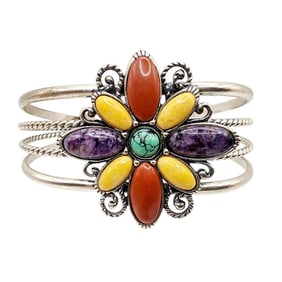 Carolyn Pollack Relios Sterling Multi Stone Cuff Bracelet 37.3g