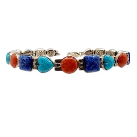 Carlisle Jewelry Co. Of Albuquerque Sterling Reversible Stamped Multi Stone Bracelet 12.8g