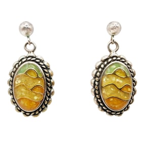 Carolyn Pollack Relios Sterling Sunset Mosaic Inlay Earrings 6.7g