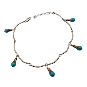 Carolyn Pollack Relios Sterling Turquoise Bead Anklet Bracelet 7.4g