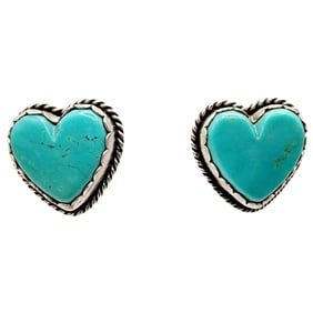 Joan Slifka Southwest Designer Anglo Sterling Turquoise Heart Earrings 7.5g