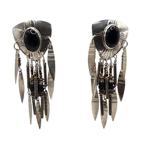 Incredible Vintage Tabra Southwest Handmade Onyx Sterling Earrings 16.8g