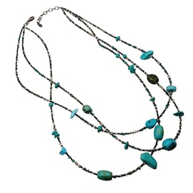 Peyote Bird Sterling Turquoise Bead Necklace 20.8g