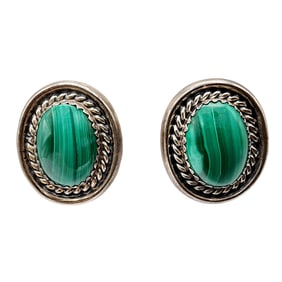 Navajo Sterling Malachite Earrings 10.6g