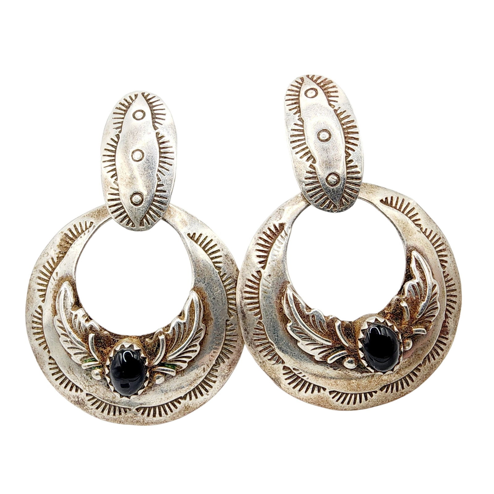 Navajo Sterling Onyx Dangle Earrings 11g (1 of 6)